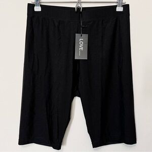 Love University • L • Shine Black Spandex Nylon High Waisted Bike Shorts